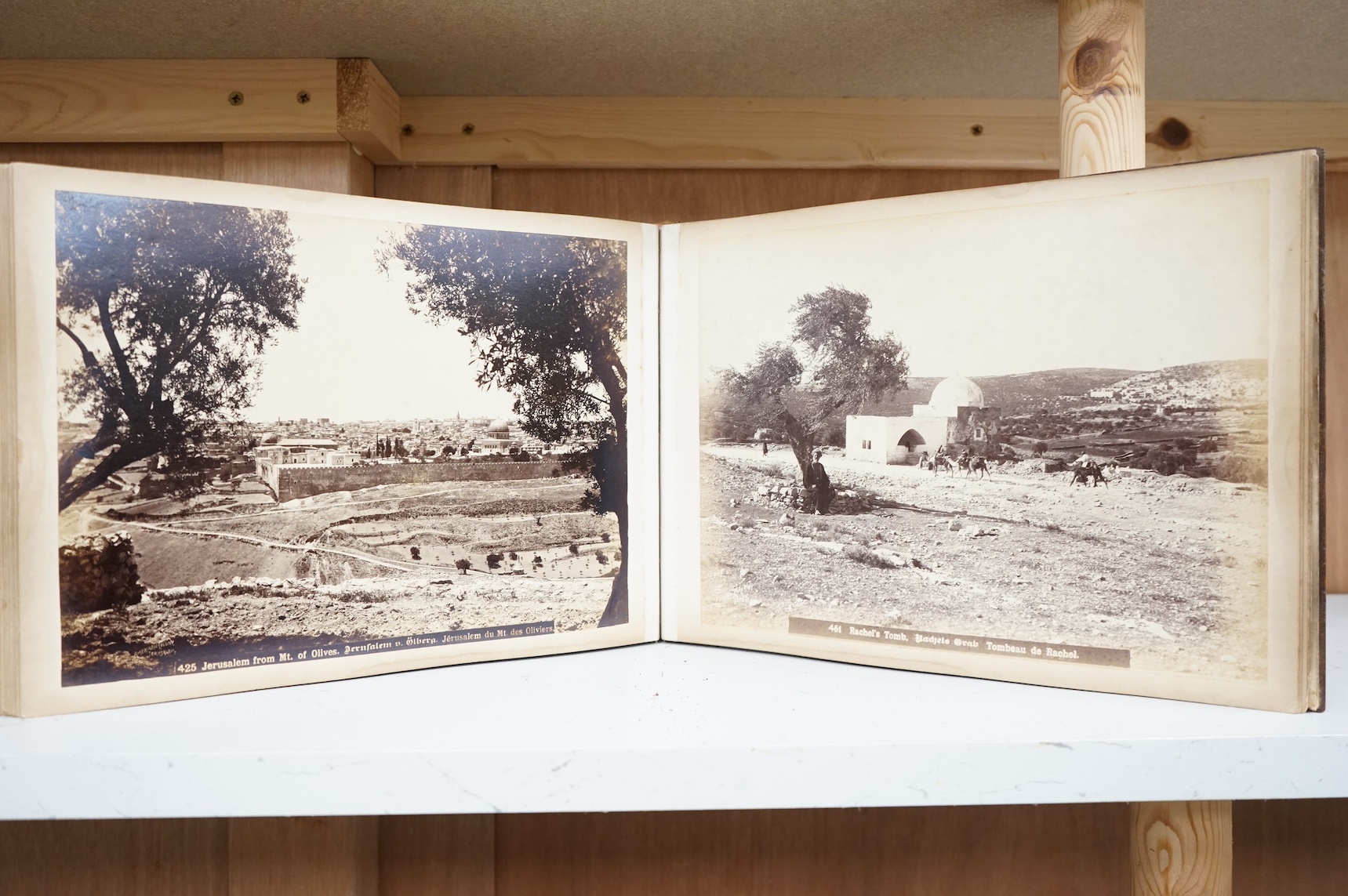 An early 20th century olive wood album, photographs of the Holy land, by Vester & Co. Condition - fair to good